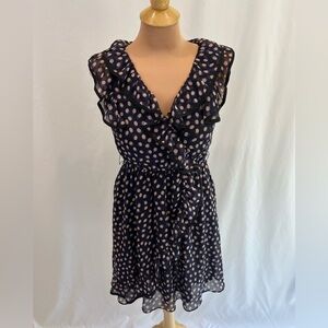 H&M Polka Dot V-Neck Ruffle Sleeveless Faux Wrap Tank Dress